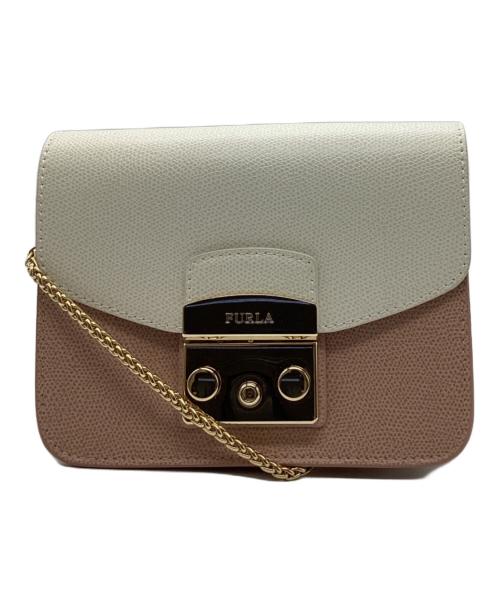 FURLA（フルラ）FURLA (フルラ) メトロポリス チェーンショルダーバッグ ホワイト×ピンクの古着・服飾アイテム