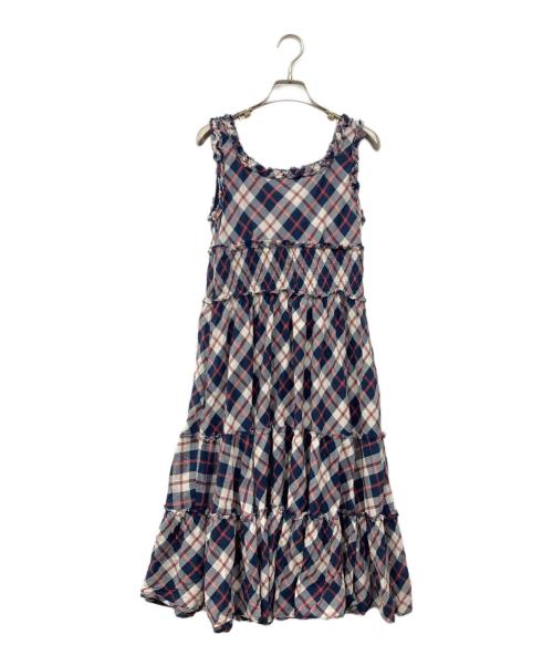 BURBERRY BLUE LABEL（バーバリー ブルー レーベル）BURBERRY BLUE LABEL (バーバリー ブルー レーベル) ノースリーブワンピース ブルー×ホワイト サイズ:38の古着・服飾アイテム