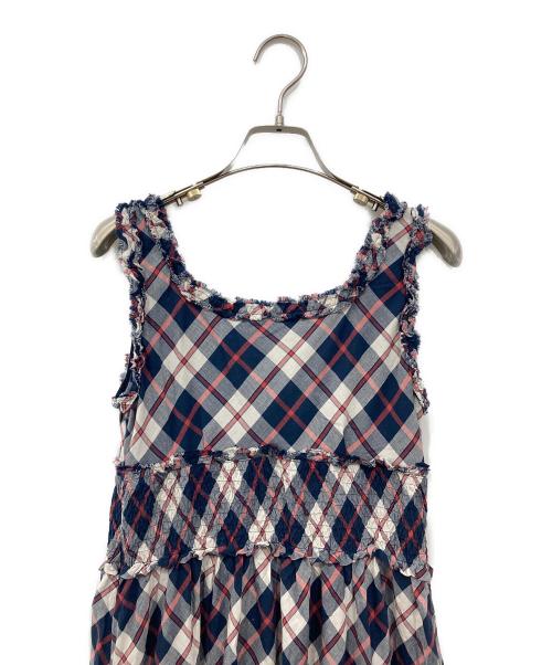 BURBERRY BLUE LABEL（バーバリー ブルー レーベル）BURBERRY BLUE LABEL (バーバリー ブルー レーベル) ノースリーブワンピース ブルー×ホワイト サイズ:38の古着・服飾アイテム