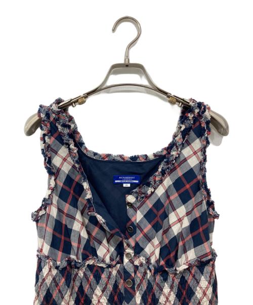 BURBERRY BLUE LABEL（バーバリー ブルー レーベル）BURBERRY BLUE LABEL (バーバリー ブルー レーベル) ノースリーブワンピース ブルー×ホワイト サイズ:38の古着・服飾アイテム