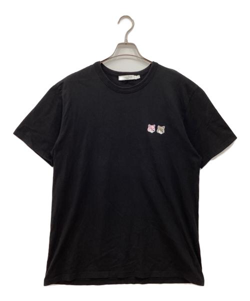 maison kitsune（メゾンキツネ）MAISON KITSUNE (メゾンキツネ) ダブルフォックスヘッドロゴＴシャツ ブラック サイズ:XLの古着・服飾アイテム