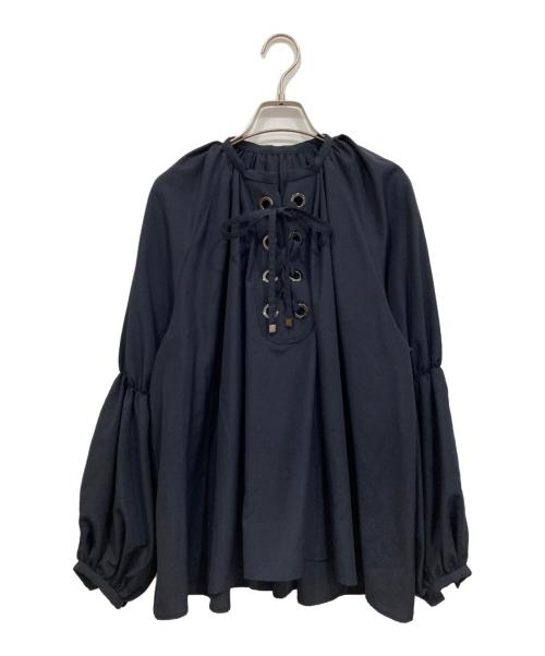 ESTNATION（エストネーション）ESTNATION (エストネーション) レースアップボリュームブラウス ネイビー サイズ:Freeの古着・服飾アイテム