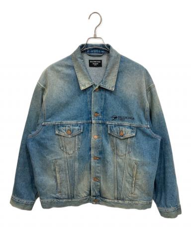 定価24.8万円 バレンシアガ ロゴレインジャケット　バッグ デニム スニーカー BALENCIAGA デニム フーディ ロゴ デニム パーカー ジャケット