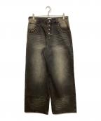 BADWAYバッドウェイ）の古着「グランジスタッズワイドデニムパンツ」｜インディゴ