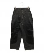 Ballsy.Brothersボールジーブラザーズ）の古着「ウエスタンダブルニーレザースウィッチングワイドデニムパンツ」｜インディゴ