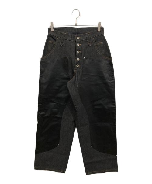 Ballsy.Brothers（ボールジーブラザーズ）BALLSY.BROTHERS (ボールジーブラザーズ) ウエスタンダブルニーレザースウィッチングワイドデニムパンツ インディゴ サイズ:Mの古着・服飾アイテム