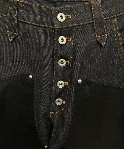 Ballsy.Brothers（ボールジーブラザーズ）BALLSY.BROTHERS (ボールジーブラザーズ) ウエスタンダブルニーレザースウィッチングワイドデニムパンツ インディゴ サイズ:Mの古着・服飾アイテム