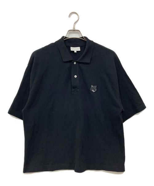 maison kitsune（メゾンキツネ）MAISON KITSUNE (メゾンキツネ) フォックスヘッドパッチ オーバーサイズポロシャツ ブラック サイズ:Mの古着・服飾アイテム