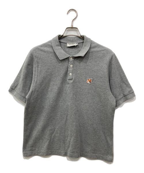 maison kitsune（メゾンキツネ）MAISON KITSUNE (メゾンキツネ) フォックスヘッドレギュラーポロシャツ グレー サイズ:Lの古着・服飾アイテム