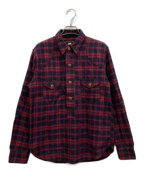 BUBO SPORT TOGS（ブーボースポーツトグス）BUBO SPORT TOGS (ブーボースポーツトグス) freewheelers (フリーホイーラーズ) ハンティングシャツ ブラック×レッド サイズ:15の古着・服飾アイテム