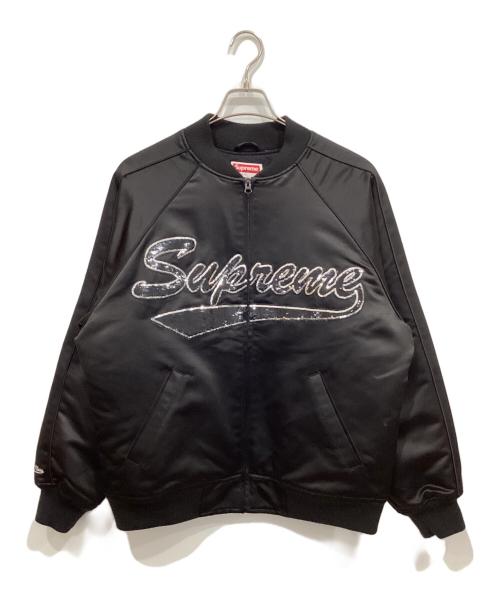 SUPREME（シュプリーム）SUPREME (シュプリーム) MITCHELL & NESS (ミッチェルアンドネス) シークイン ロゴ バーシティージャケット ブラック サイズ:Sの古着・服飾アイテム