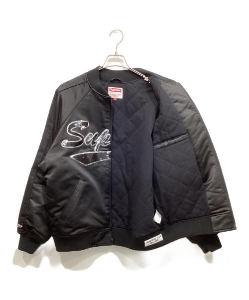 SUPREME（シュプリーム）SUPREME (シュプリーム) MITCHELL & NESS (ミッチェルアンドネス) シークイン ロゴ バーシティージャケット ブラック サイズ:Sの古着・服飾アイテム
