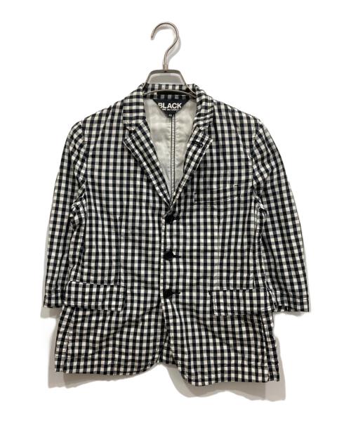 BLACK COMME des GARCONS（ブラックコムデギャルソン）BLACK COMME des GARCONS (ブラックコムデギャルソン) チェック七分袖ジャケット ブラック×ホワイト サイズ:XSの古着・服飾アイテム