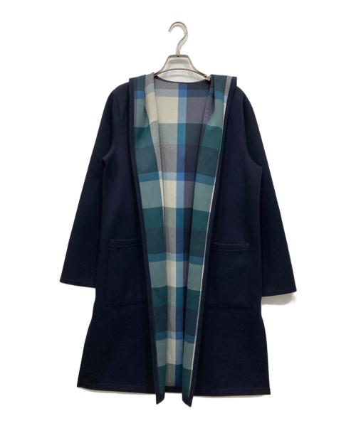 BLUE LABEL CRESTBRIDGE（ブルーレーベルクレストブリッジ）BLUE LABEL CRESTBRIDGE (ブルーレーベルクレストブリッジ) クレストブリッジチェックリバーシブルダンボールミディ丈コーディガン ネイビー サイズ:38の古着・服飾アイテム