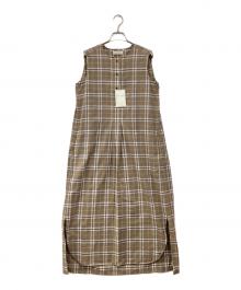 MACPHEE（マカフィー）の古着「コットンチェックプリント ノースリーブワンピース」｜ベージュ×パープル
