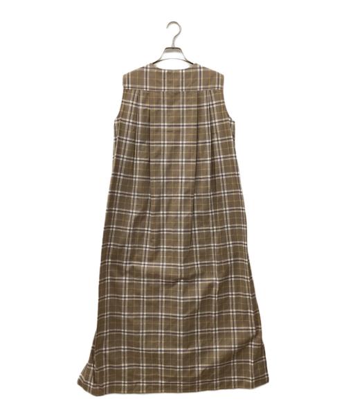 MACPHEE（マカフィー）MACPHEE (マカフィー) コットンチェックプリント ノースリーブワンピース ベージュ×パープル サイズ:36 未使用品の古着・服飾アイテム
