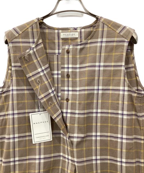 MACPHEE（マカフィー）MACPHEE (マカフィー) コットンチェックプリント ノースリーブワンピース ベージュ×パープル サイズ:36 未使用品の古着・服飾アイテム