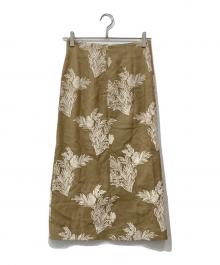 BALLSEY（ボールジィ）の古着「リネンコットンエンブロイダリー Iラインスカート」｜ベージュ×ホワイト