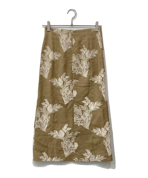 BALLSEY（ボールジィ）BALLSEY (ボールジィ) リネンコットンエンブロイダリー Iラインスカート ベージュ×ホワイト サイズ:34の古着・服飾アイテム