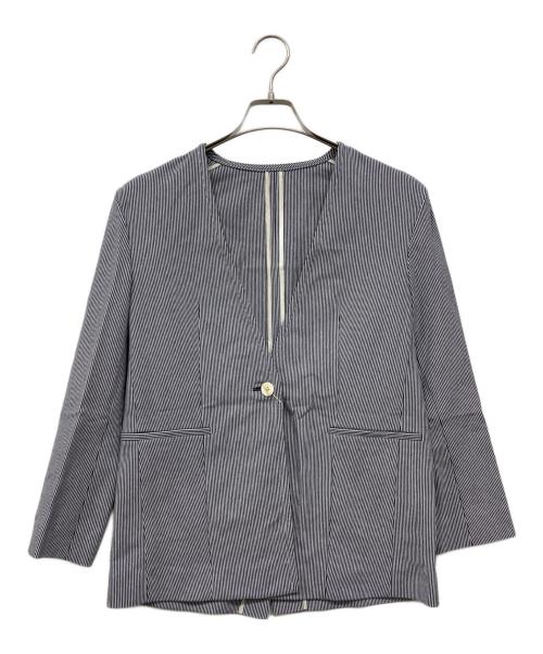 TOMORROW LAND collection（トゥモローランドコレクション）TOMORROW LAND collection (トゥモローランドコレクション) コードストライプ ノーカラージャケット ブルー×ホワイト サイズ:34 未使用品の古着・服飾アイテム