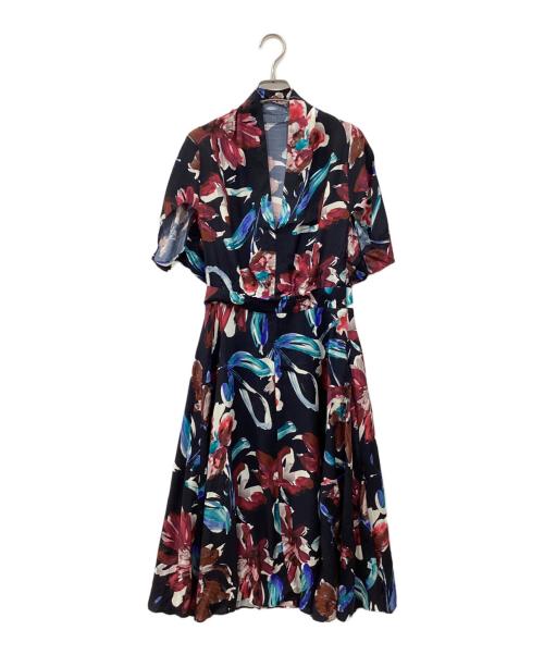 BALLSEY（ボールジィ）BALLSEY (ボールジィ) キュプラレーヨンフラワープリント Vネックワンピース レッド×ブルー サイズ:34の古着・服飾アイテム