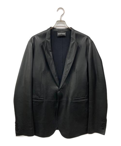 EMPORIO ARMANI（エンポリオアルマーニ）EMPORIO ARMANI (エンポリオアルマーニ) レザーテーラードジャケット ブラック サイズ:52の古着・服飾アイテム