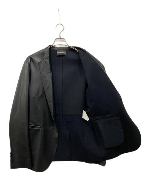 EMPORIO ARMANI（エンポリオアルマーニ）EMPORIO ARMANI (エンポリオアルマーニ) レザーテーラードジャケット ブラック サイズ:52の古着・服飾アイテム