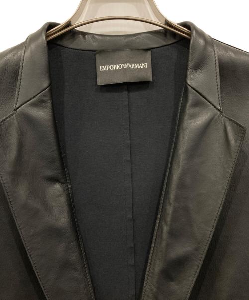 EMPORIO ARMANI（エンポリオアルマーニ）EMPORIO ARMANI (エンポリオアルマーニ) レザーテーラードジャケット ブラック サイズ:52の古着・服飾アイテム