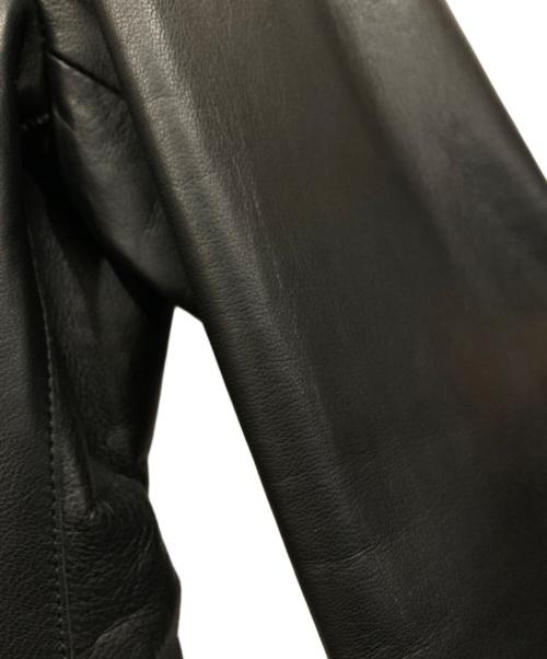 EMPORIO ARMANI（エンポリオアルマーニ）EMPORIO ARMANI (エンポリオアルマーニ) レザーテーラードジャケット ブラック サイズ:52の古着・服飾アイテム