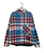 WE11DONEウェルダン）の古着「CHECK ANORAK WOOL SHIRT / チェックアノラックウールシャツ」｜ブルー×レッド