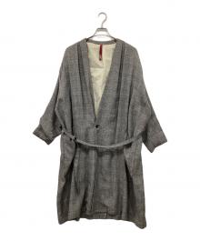 YANTOR（ヤントル）の古着「リネン混チェックコート」｜グレー