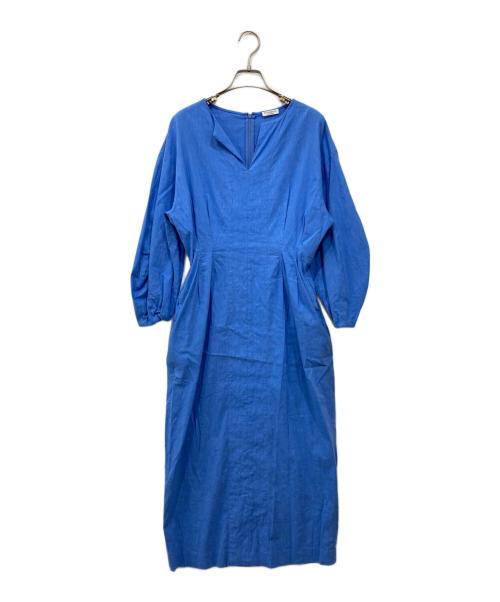 VERMEIL par iena（ヴェルメイユ パー イエナ）VERMEIL par iena (ヴェルメイユ パー イエナ) 綿麻ドットプリントウエストシェイプワンピース ブルー サイズ:38の古着・服飾アイテム