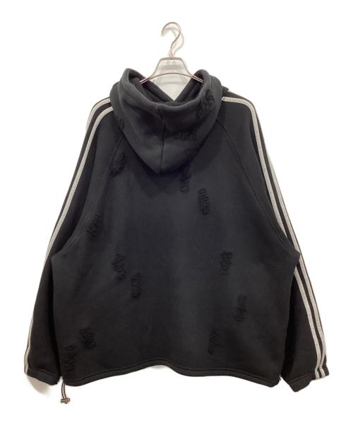masonprince（メゾンプリンス）masonprince (メゾンプリンス) オーバーサイズ ラグラン サイドライン ダメージ加工パーカー ブラック サイズ:3の古着・服飾アイテム
