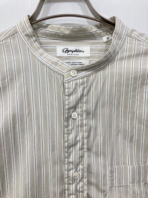 Gymphlex（ジムフレックス）Gymphlex (ジムフレックス) ストライプ バンドカラーシャツ グレー×ホワイト サイズ:Mの古着・服飾アイテム