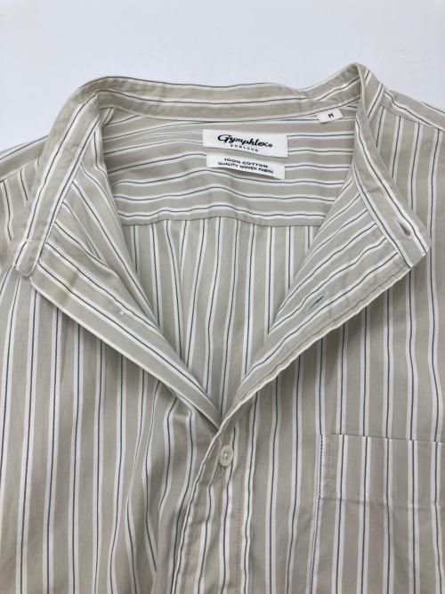 Gymphlex（ジムフレックス）Gymphlex (ジムフレックス) ストライプ バンドカラーシャツ グレー×ホワイト サイズ:Mの古着・服飾アイテム