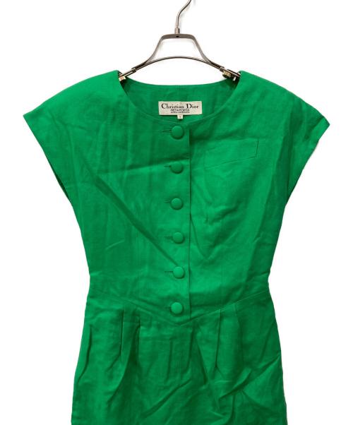 Christian Dior（クリスチャン ディオール）Christian Dior (クリスチャン ディオール) リネンワンピース グリーン サイズ:7の古着・服飾アイテム