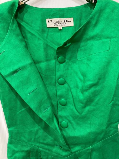 Christian Dior（クリスチャン ディオール）Christian Dior (クリスチャン ディオール) リネンワンピース グリーン サイズ:7の古着・服飾アイテム