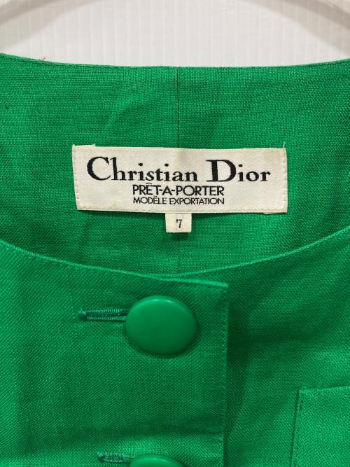 Christian Dior（クリスチャン ディオール）Christian Dior (クリスチャン ディオール) リネンワンピース グリーン サイズ:7の古着・服飾アイテム