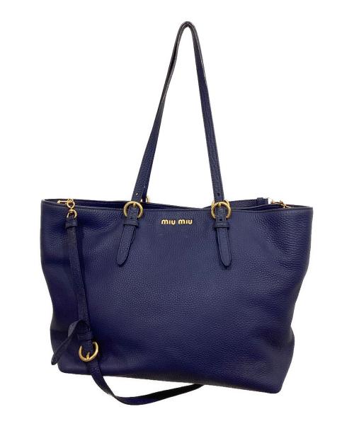 MIU MIU（ミュウミュウ）MIU MIU (ミュウミュウ) レザートートバッグ ネイビーの古着・服飾アイテム
