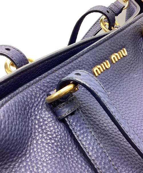 MIU MIU（ミュウミュウ）MIU MIU (ミュウミュウ) レザートートバッグ ネイビーの古着・服飾アイテム