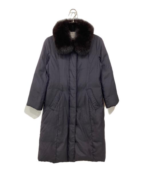 Aquascutum（アクアスキュータム）Aquascutum (アクアスキュータム) フォックスファーロングダウンコート パープル サイズ:8の古着・服飾アイテム