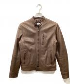 EMMETIエンメティ）の古着「CLINTシングルライダースジャケット」｜ブラウン