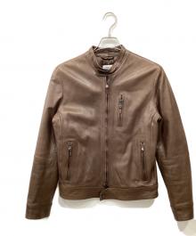 EMMETI（エンメティ）の古着「CLINTシングルライダースジャケット」｜ブラウン