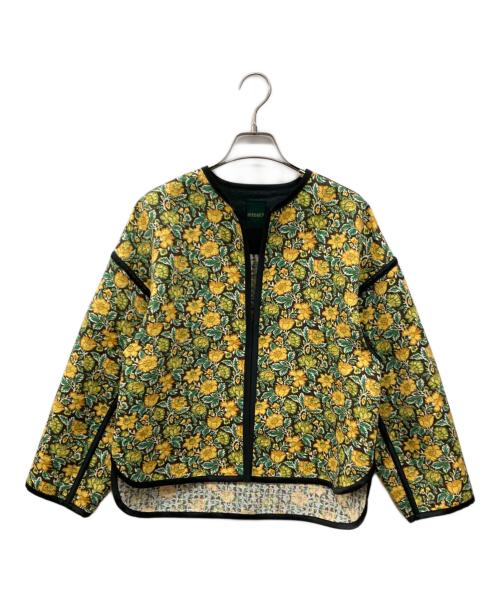 SOULEIADO（ソレイアード）SOULEIADO (ソレイアード) ポリエステルプリント ノーカラージャケット ブラウン×グリーン サイズ:36の古着・服飾アイテム