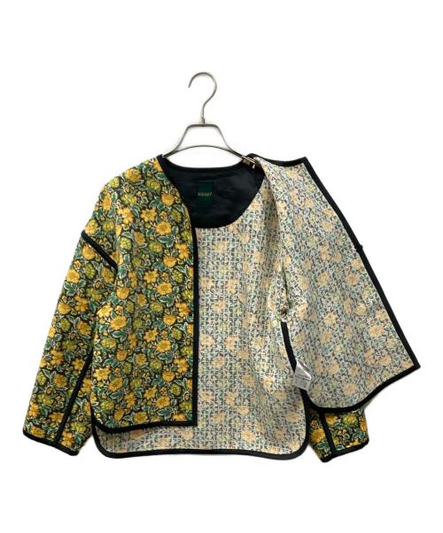 SOULEIADO（ソレイアード）SOULEIADO (ソレイアード) ポリエステルプリント ノーカラージャケット ブラウン×グリーン サイズ:36の古着・服飾アイテム
