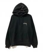 stussyステューシー）の古着「プリントプルオーバーパーカー」｜ブラック