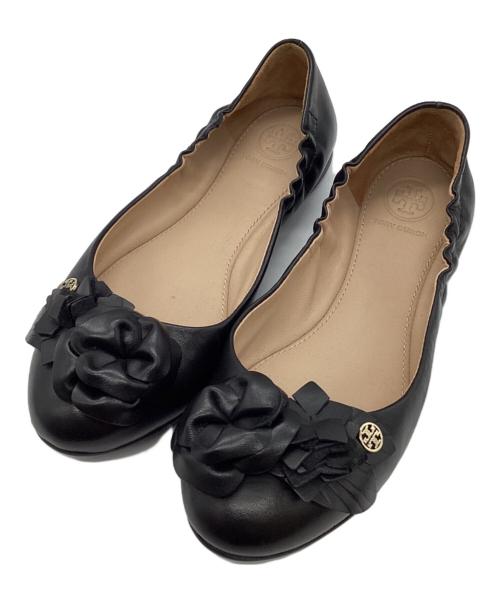 TORY BURCH（トリーバーチ）TORY BURCH (トリーバーチ) フラワーモチーフバレエシューズ ブラック サイズ:6 1/2の古着・服飾アイテム