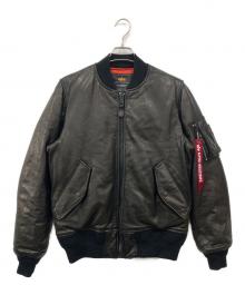 ALPHA（アルファ）の古着「MA-1レザーダウンジャケット」｜ブラック