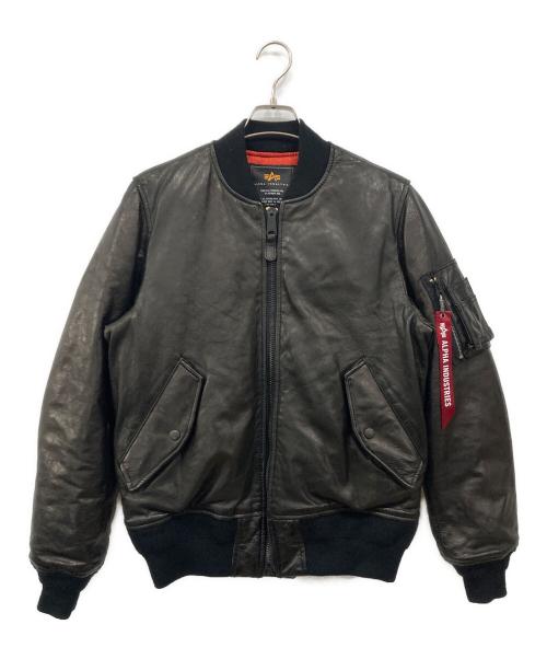ALPHA（アルファ）ALPHA (アルファ) MA-1レザーダウンジャケット ブラック サイズ:Mの古着・服飾アイテム