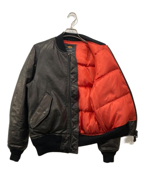 ALPHA（アルファ）ALPHA (アルファ) MA-1レザーダウンジャケット ブラック サイズ:Mの古着・服飾アイテム
